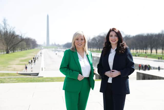 First Minister Michelle O’Neill and deputy First Minister Emma Little-Pengelly pictured in Washington DC earlier this week. It was the first joint visit by Executive Office ministers since Arlene Foster and Martin McGuinness met the then-US President Barack Obama in 2016. Photo by Kelvin Boyes / Press Eye