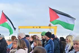 Meanwhile, a Pro-Palestinian march has taken place in Belfast - organised by the Ireland Palestine Solidarity Campaign.
Photo Colm Lenaghan/Pacemaker