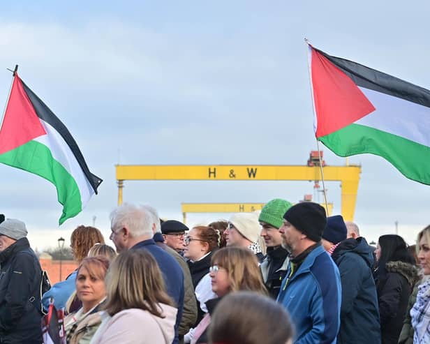 Meanwhile, a Pro-Palestinian march has taken place in Belfast - organised by the Ireland Palestine Solidarity Campaign.
Photo Colm Lenaghan/Pacemaker