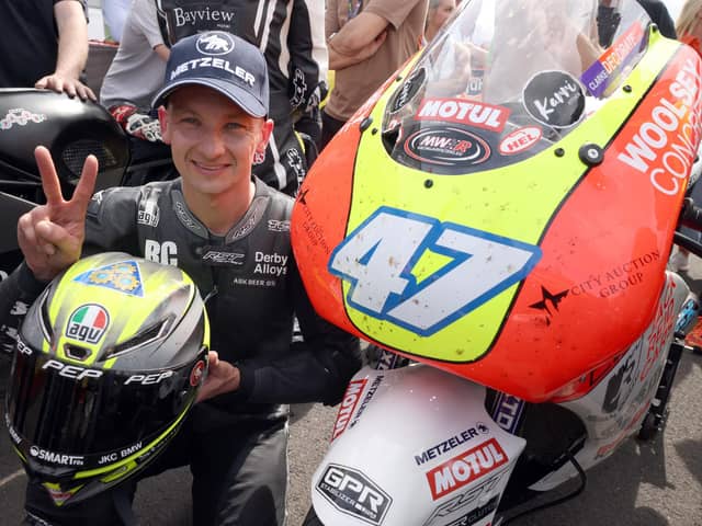Richard Coope won both Supertwin races at the North West 200 on Saturday for a KMR Kawasaki double