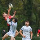 City of Armagh's Dylan Nelson battling against Cork Constitution at the Palace Grounds. (Photo by Andrew McCarroll/Pacemaker Press)