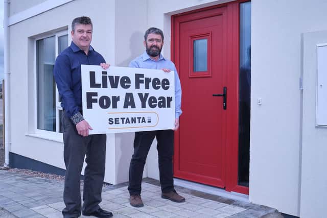Mid Ulster based Setanta Construction are looking for a local family* to live rent-free for a year in their newly launched SoLow Passive House located in the outskirts of Magherafelt town. Launching the ‘Live Free for a Year’ campaign are brothers and joint directors of Setanta Construction Niall and Mark Gribbin