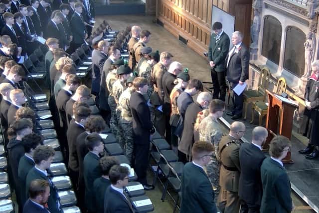 Pupils, teachers, governors, old boys and military representatives at the Remembrance service at Campbell College in east Belfast on Friday November 10, 2023. Pic sent in by the school