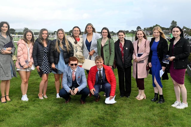 Press Eye - Belfast - Northern Ireland - 26th September 2022 - Molson Coors Race Day at Down Royal Racecourse - Students from Cafe college  pictured at Down Royal. 
Photo by Stephen Hamilton  / Press Eye