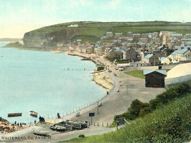 Postcard view of Whitehead from the 19th century showing some of the features added by Victorian engineer Berkeley Deane Wise (Carrickfergus Museum Collection)