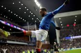 Rangers' Youssef Chermiti celebrates after scoring his hat-trick goal against Hearts at Ibrox. (Photo by Steve Welsh/PA Wire)