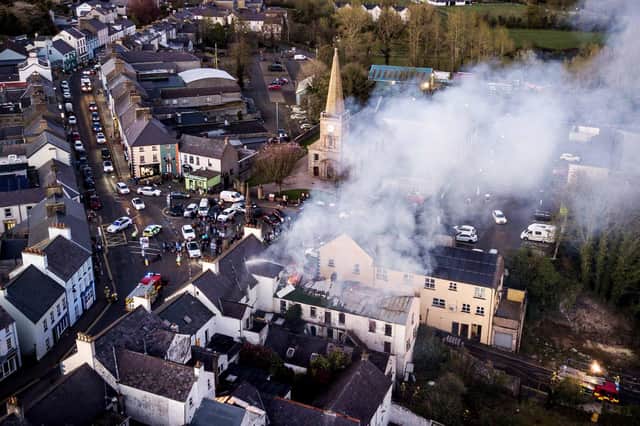 The Antrim Arms building in the Diamond area of Ballycastle after a fire started on Sunday evening. The cause is being treated as deliberate. Pic McAuley Multimedia