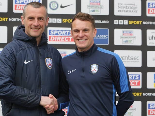 Oran Kearney (left) is set to stand down as Coleraine manager to become Director of Football, whilst Dean Shiels will become first-team manager at The Showgrounds