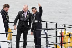 Prime Minister Rishi Sunak arrives in Northern Ireland, with Secretary of State Chris Heaton Harris at Artemis