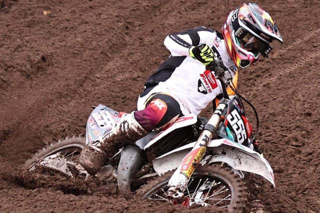 Cole McCullough claimed a brilliant win in race one of the EMX125 race at the Hawkstone Park International meeting: Picture: Maurice Montgomery