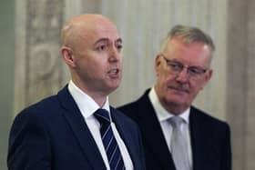 UUP leader Jon Burrows (left) with health minister Mike Nesbitt. Mr Burrows has previously warned against medical interventions on children with gender issues. Photo Liam McBurney/PA Wire