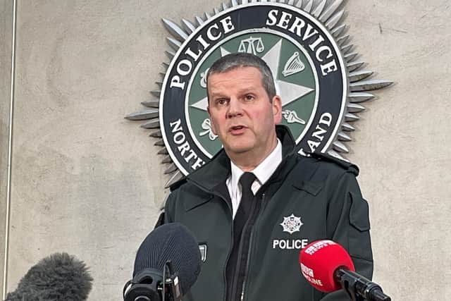 PSNI Assistant Chief Constable Chris Todd speaks to media about a data breach involving officers and civilian staff, at PSNI headquarters. Photo: Rebecca Black/PA Wire