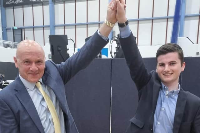 Alliance Party stalwart John Blair with new councillor Lewis Boyle, aged 18