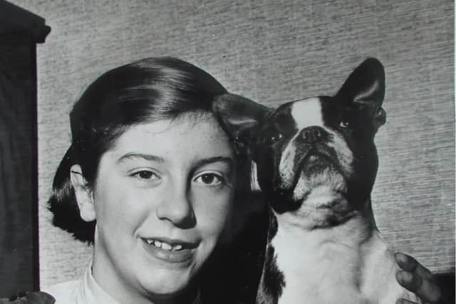 Ann Ingram aged 14 with her first English Champion Boston Terrier