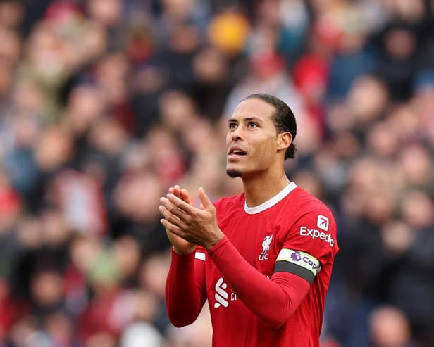 Liverpool's Virgil van Dijk reacts following the Premier League win over Everton. (Photo by Jan Kruger/Getty Images)