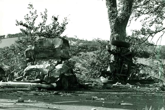 The scene on the road between Banbridge and Newry, Co Down where the Miami Showband minibus was ambushed in 1975.  Band members Brian McCoy, Tony Geraghty and Fran O'Toole were killed.