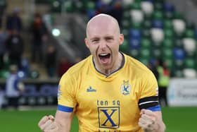 Dungannon Swifts' Dean Curry scored the winning goal in a shock 2-1 league victory over Linfield at Windsor Park. (Photo by Desmond Loughery/Pacemaker Press)