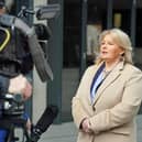 Royal College of Nursing (RCN) general secretary Pat Cullen speaks to the media as she leaves BBC Broadcasting House in London, after appearing on the BBC One current affairs programme, Sunday with Laura Kuenssberg
