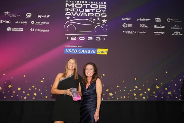 Over 480 motoring professionals representing more than 40 of Northern Ireland’s leading automotive businesses came together to celebrate their achievements at the Northern Ireland Motor Industry Awards. Pictured at last night's event is winner of the award for Inspirational Woman of the Year, Caroline Willis, Shelbourne Motors with Lisa Watson, director of sales and close Brothers Motor Finance
