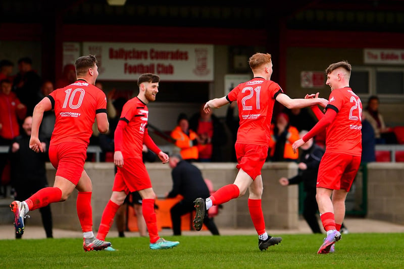 Michael Leetch scores an 81st-minute winner for Ballyclare Comrades against Annagh United