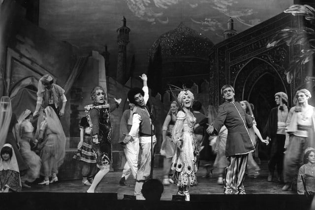 Cast of the 1978 pantomime Sinbad - from left, Johnny Beattie, Christian, Una McLean and Gary Denis.