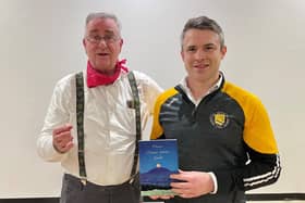 Ulster Scots enthusiast and author Liam Logan (left) and East Belfast GAA club secretary David McGreevy at the club's Ulster Scots evening at the Stormont Pavilion in Belfast on Wednesday.