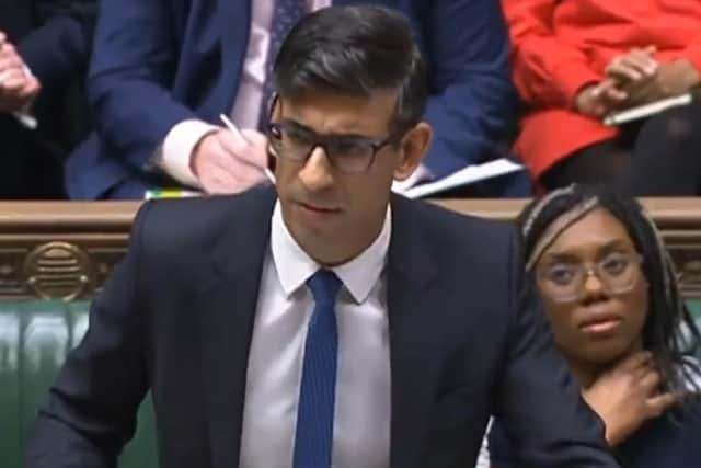 Prime Minister Rishi Sunak responding to the challenge from DUP leader Sir Jeffrey Donaldson in the Commons today on exclusion zones around abortion clinics.