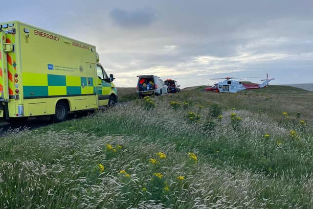 Image from Coleraine Coastguard of operation after man falls from cliff at Ramore Head