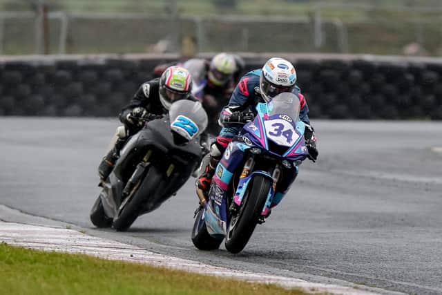 Alastair Seeley leads Eunan McGlinchey in the Supersport class at Kirkistown in Co Down.
