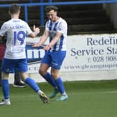Matthew Shevlin celebrates his strike for Coleraine in the 2-1 win against Glentoran at The Showgrounds