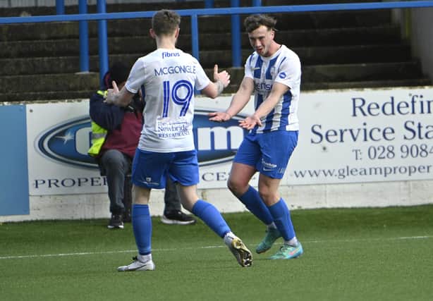 Matthew Shevlin celebrates his strike for Coleraine in the 2-1 win against Glentoran at The Showgrounds
