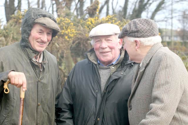 Pictured in March 2008 are Samuel McKee Alex Butler and James Purcell who are seen at a ploughing match which was held at Ballycastle on Easter Monday that year. Picture: Farming Life archives/Steven McAuley