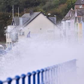 Waves hit Whitehead during Storm Agnes in 2023. Photo: Colm Lenaghan/Pacemaker