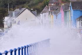 Waves hit Whitehead during Storm Agnes in 2023. Photo: Colm Lenaghan/Pacemaker