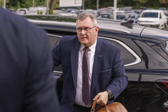 Sir Jeffrey Donaldson arriving at Newry Crown Court, where he and his wife Lady Eleanor Donaldson are accused of historical sexual offences. Picture date: Tuesday June 9, 2026