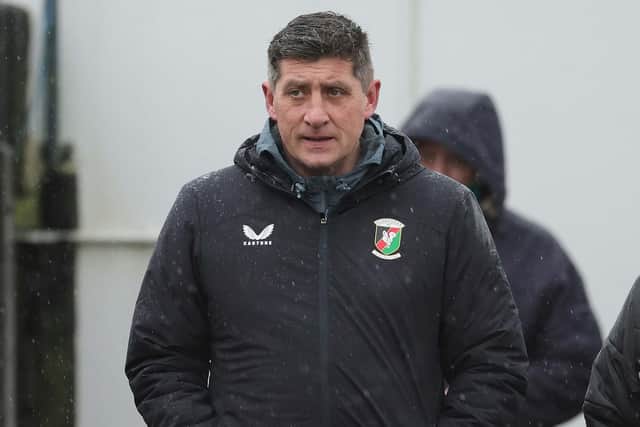 Declan Devine, hours after the announcement of his appointment as Glentoran manager until the end of the season, at Stangmore Park to watch his new players defeat Dungannon Swifts in the Sports Direct Premiership. (Photo by David Maginnis/Pacemaker Press)