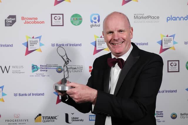 Joe O’Neill, chief executive of Belfast Harbour,named Business Leader of the Year at Belfast Chamber’s Belfast Business Awards