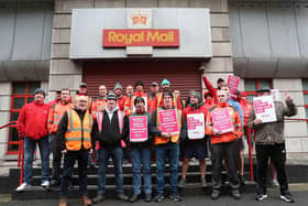 Press Eye - Belfast - Northern Ireland - 1st December 2022. Postal workers pictured at the Toome Street sorting office where they are taking part in the continuing 48 hour Royal Mail UK wide strike. Picture by Jonathan Porter/PressEye