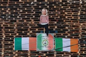 A effigy of Sinn Fein Vice President Michelle O'Neill on the Eastvale Avenue bonfire in Dungannon, on the Eleventh night Picture: Liam McBurney/PA Wire