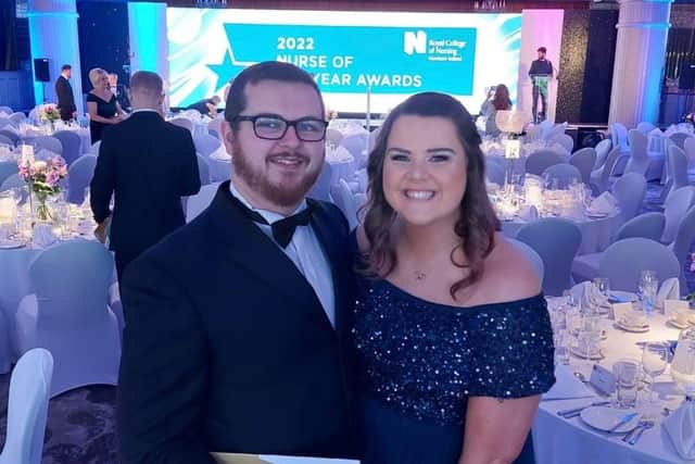 Claire and her husband Josh at the Nurse of the Year awards. They will both be travelling to London for the King's Coronation