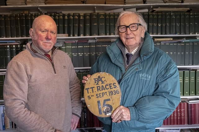 Simon Thomas, Irish Motor Racing historian and collector with former F1 Grand Prix driver, John Watson