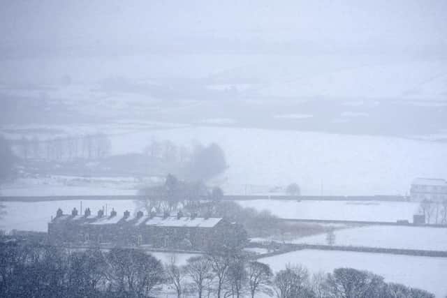 Heavy snow fall in Saddleworth near Oldham today, Thursday March 9, 2023.