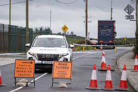The scene of a crash between a car and a lorry on the R236 at St Johnston, Donegal  Pic: Aodhan Roberts/PA Wire