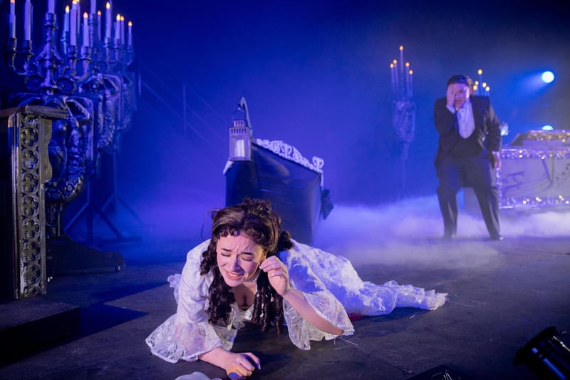 Nuala Osborne as Christine and Aidan Hughes as the Phantom in Portrush Music Society's Northern Ireland premiere of The Phantom of the Opera.