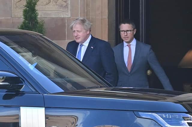 Boris Johnson in Northern Ireland last May.  On that visit he gave a little noticed speech in Belfast in which he said the UK government’s policy was to champion and capitalise upon NI's ‘hybridity’ Picture By: Arthur Allison/Pacemaker Press