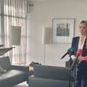 Handout photo issued by the Department for Justice of the Minister for Justice, Helen McEntee, speaking to the media at Dublin Port Centre. Picture: Department for Justice/PA Wire
