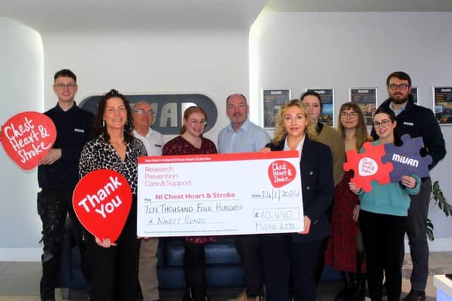 Mivan presents fundraising cheque of £10,490 to Northern Ireland Chest Heart and Stroke.