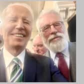 President Joe Biden and the former Sinn Fein president Gerry Adams in 'selfie' issued by the latter on Twitter from Dublin last month.  The DUP could link up with those in the US, particularly Republican Party politicians there, who are worried about President Biden's support for Irish nationalists who have, for example, undermined US support for Ukraine and assisted FARC terrorism in South America