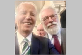 President Joe Biden and the former Sinn Fein president Gerry Adams in 'selfie' issued by the latter on Twitter from Dublin last month.  The DUP could link up with those in the US, particularly Republican Party politicians there, who are worried about President Biden's support for Irish nationalists who have, for example, undermined US support for Ukraine and assisted FARC terrorism in South America