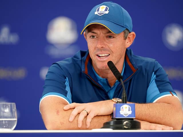 Team Europe's Rory McIlroy during a press conference at the Marco Simone Golf and Country Club, Rome, Italy, ahead of the 2023 Ryder Cup.